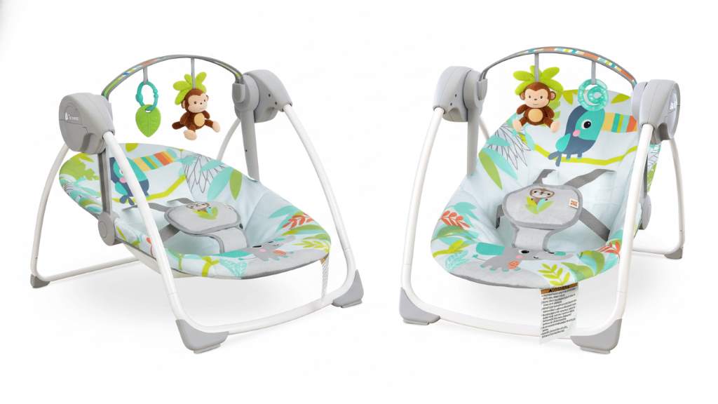 Bright Starts 6-Speed Baby Swing with plush toys and adjustable recline for infant comfort